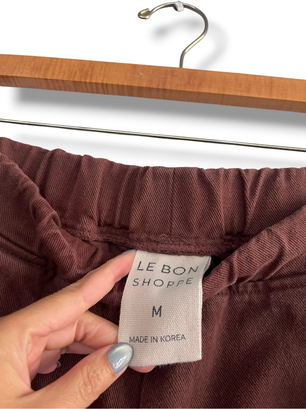 Le Bon Shoppe Arc Pants Cotton chocolate brown size M Made In Korea Barrel Leg - Picture 12 of 15